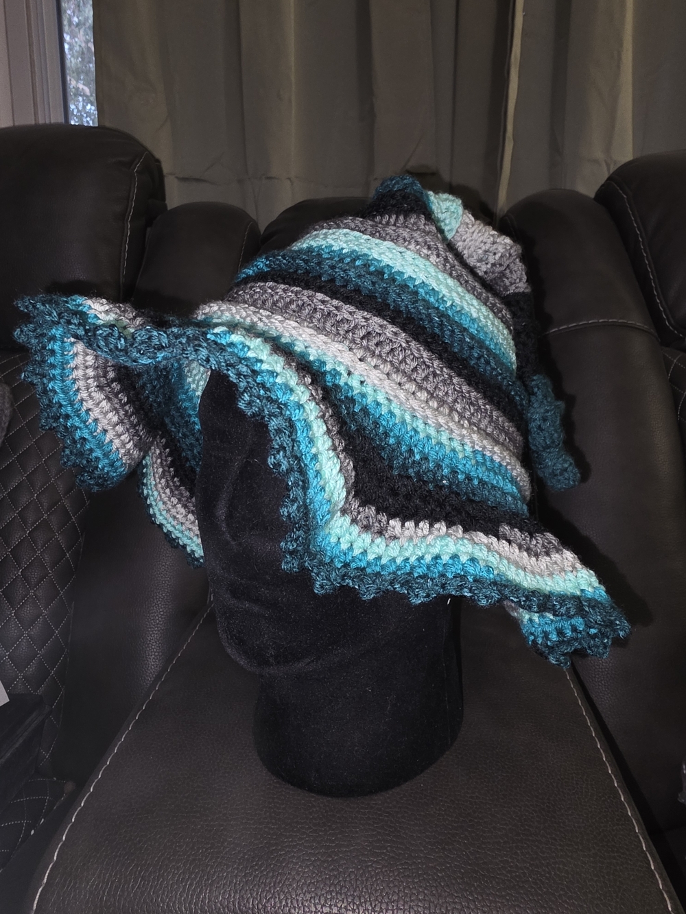 Handmade Teal & Gray Striped Crochet Witch Hat